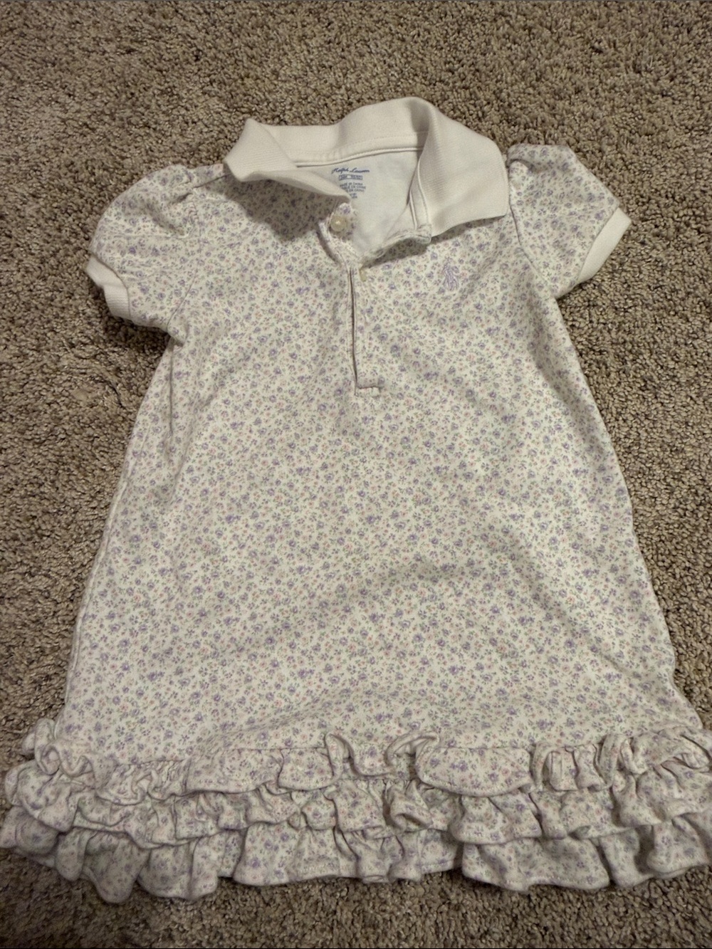 Ralph Lauren White Polo Dress with Light Purple Floral Print